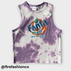 FANTA PURPLE Y2K TIE DYE RIBBED CROP TOP XL BOHO RETRO COCA-COLA